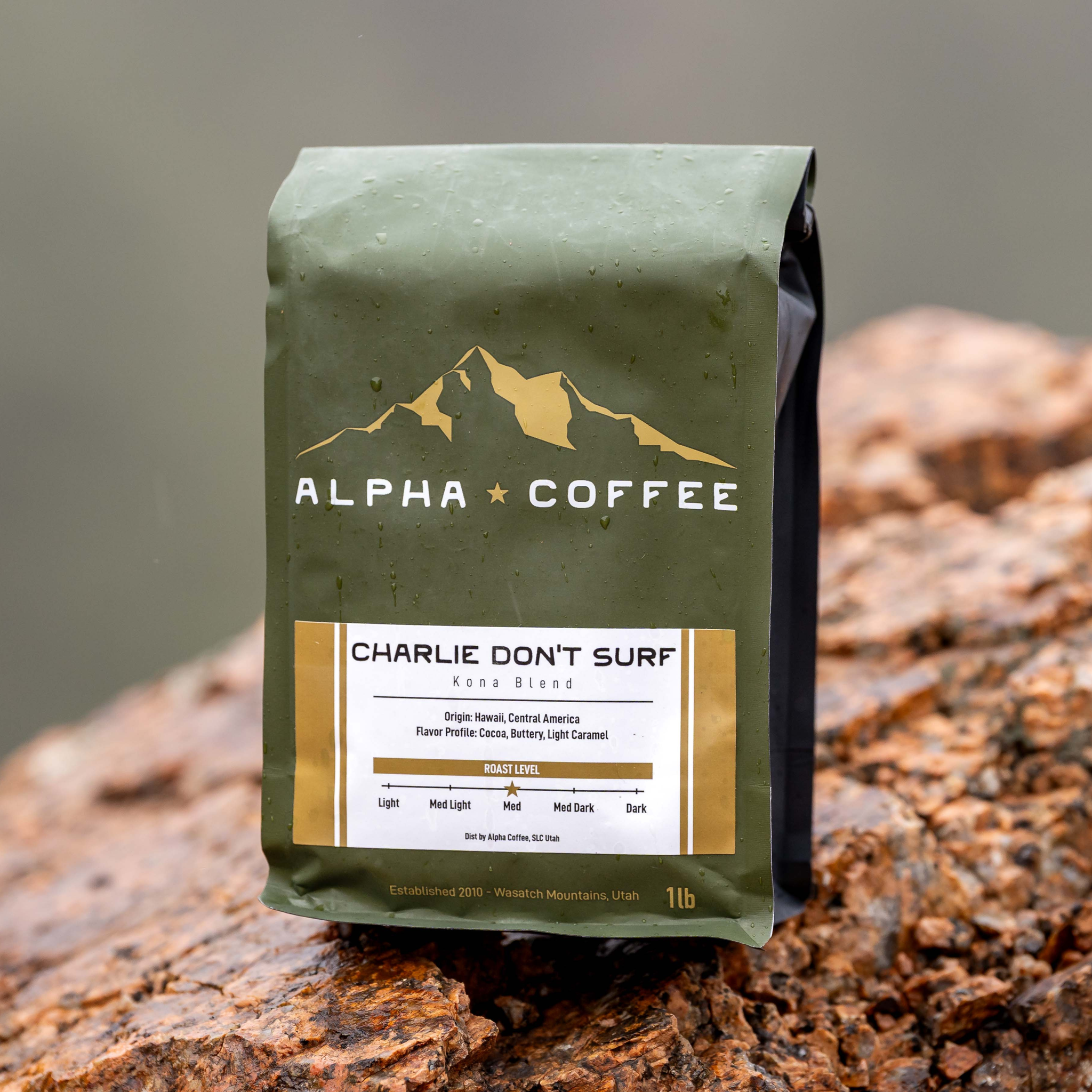 Charlie Don't Surf Coffee | Kona Blend Coffee Beans | Alpha Coffee