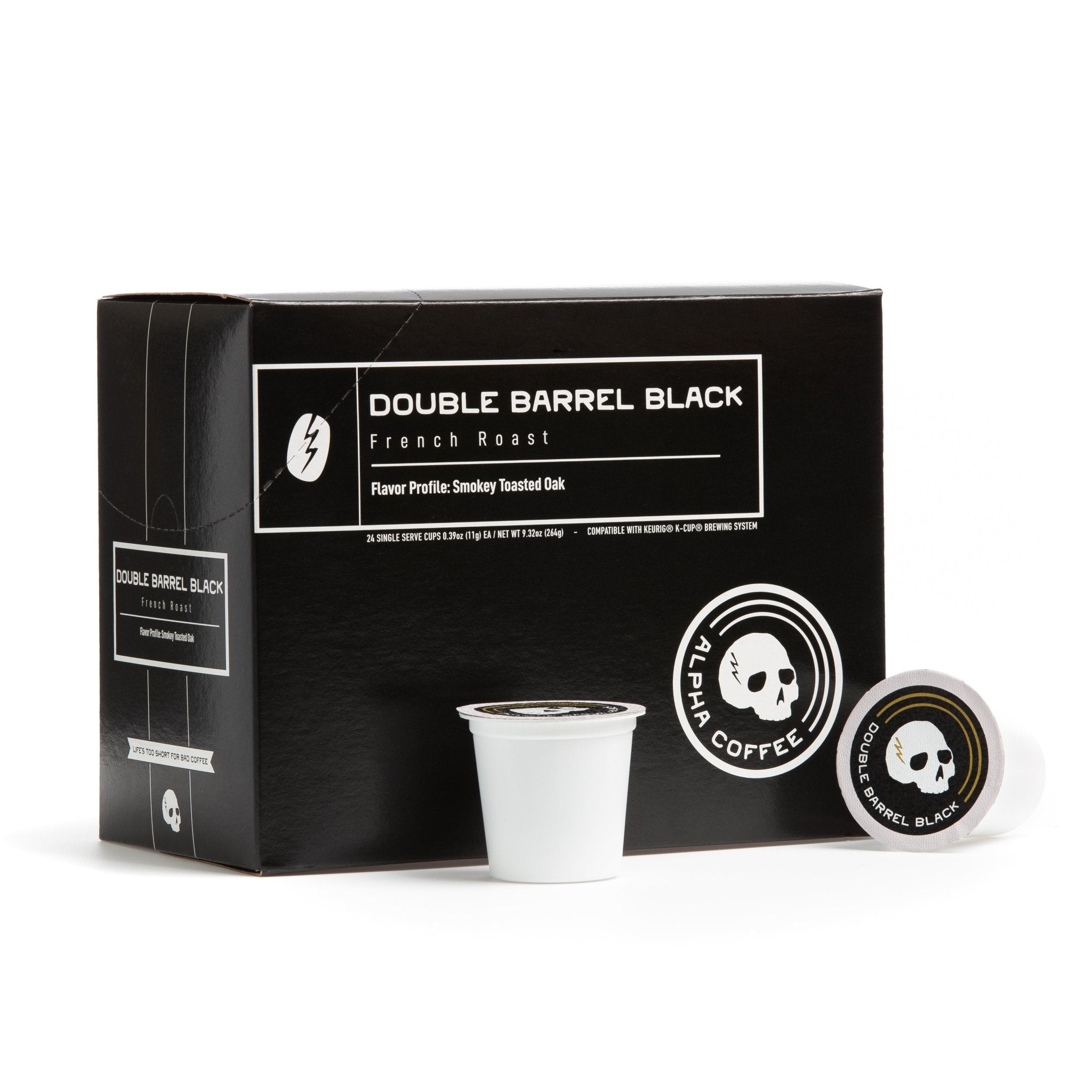 Alpha Coffee  Double Barrel Black - 24 Count Coffee Pods - Premium Gourmet Craft Dark/French Roast Coffee | Veteran Owned - Specialty Small Batch