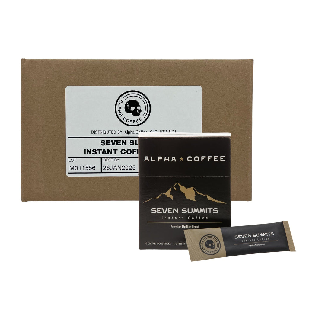 Seven Summits Instant Coffee - 1 Case of 12 Boxes of 12 On-the-Move Instant Coffee Sticks - Alpha Coffee